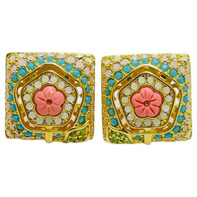 Load image into Gallery viewer, LAUREN G ADAMS gold zirconia flower designer earrings
