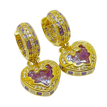Load image into Gallery viewer, LAUREN G ADAMS renaissance heart gold zirconia heart designer dangle earrings
