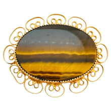 Load image into Gallery viewer, LA REL signed 1/20 12kt gold filled tiger eye stone vintage designer brooch
