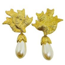 Load image into Gallery viewer, LES BERNARD vintage gold tone pearl massive designer clip on earrings
