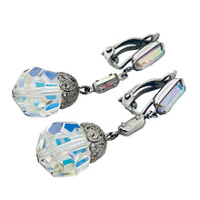 Load image into Gallery viewer, LEWIS SEGAL vintage silver ab crystal dangle designer runway clip on earrings
