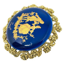Load image into Gallery viewer, LIMOGES signed vintage gold tone hand painted French porcelain designer brooch

