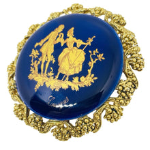 Load image into Gallery viewer, LIMOGES signed vintage gold tone hand painted French porcelain designer brooch
