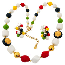 Load image into Gallery viewer, LIZ CLAIBORNE signed gold colorful lucite runway necklace earrings set

