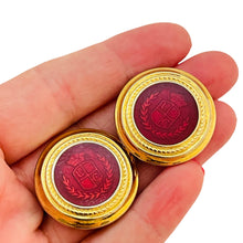 Load image into Gallery viewer, LIZ CLAIBORNE signed vintage gold tone enamel designer clip on earrings

