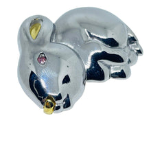 Load image into Gallery viewer, LIZ CLAIBORNE signed vintage silver gold tone pink rhinestone eye bunny brooch
