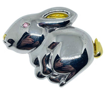 Load image into Gallery viewer, LIZ CLAIBORNE signed vintage silver gold tone pink rhinestone eye bunny brooch
