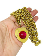 Load image into Gallery viewer, LIZ CLAIBORNE vintage gold tone massive chain heart resin cab designer necklace
