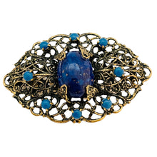 Load image into Gallery viewer, MADE IN GERMANY signed vintage gold tone glass lapis designer brooch
