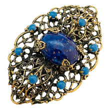 Load image into Gallery viewer, MADE IN GERMANY signed vintage gold tone glass lapis designer brooch
