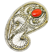 Load image into Gallery viewer, MADE IN ISRAEL 925 sterling silver gold plated natural red coral designer brooch

