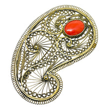 Load image into Gallery viewer, MADE IN ISRAEL 925 sterling silver gold plated natural red coral designer brooch

