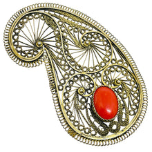 Load image into Gallery viewer, MADE IN ISRAEL 925 sterling silver gold plated natural red coral designer brooch
