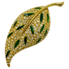 Load image into Gallery viewer, MAMSELLE signed vintage leaf gold enamel rhinestones designer brooch
