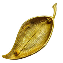 Load image into Gallery viewer, MAMSELLE signed vintage leaf gold enamel rhinestones designer brooch
