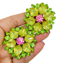 Load image into Gallery viewer, MARIE FERRA signed vintage gold tone glass flower designer clip on earrings
