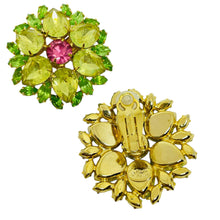 Load image into Gallery viewer, MARIE FERRA signed vintage gold tone glass flower designer clip on earrings
