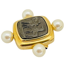 Load image into Gallery viewer, MARVELLA signed vintage gold silver tone ancient coin pearl designer brooch

