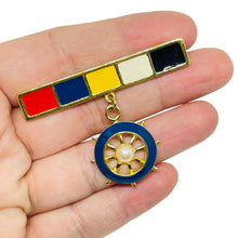 Load image into Gallery viewer, MARVELLA signed vintage gold tone enamel nautical dangle designer brooch
