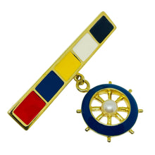 Load image into Gallery viewer, MARVELLA signed vintage gold tone enamel nautical dangle designer brooch
