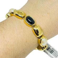 Load image into Gallery viewer, MARVELLA signed vintage gold tone faux pearl onyx designer link bracelet
