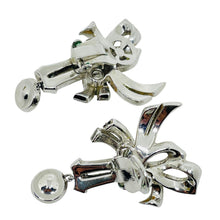 Load image into Gallery viewer, MAZER signed vintage silver tone rhinestones bow designer clip on earrings
