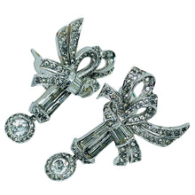 Load image into Gallery viewer, MAZER signed vintage silver tone rhinestones bow designer clip on earrings
