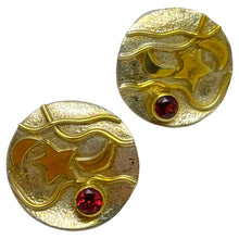 Load image into Gallery viewer, MICHOU 925 sterling silver 22k gold vermeil garnet signed vintage earrings
