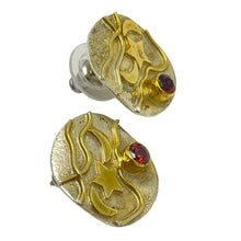 Load image into Gallery viewer, MICHOU 925 sterling silver 22k gold vermeil garnet signed vintage earrings
