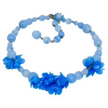 Load image into Gallery viewer, MIRIAM HASKELL signed vintage gold tone blue glass flowers designer necklace
