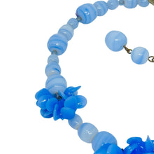 Load image into Gallery viewer, MIRIAM HASKELL signed vintage gold tone blue glass flowers designer necklace

