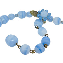 Load image into Gallery viewer, MIRIAM HASKELL signed vintage gold tone blue glass flowers designer necklace
