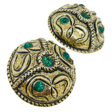 Load image into Gallery viewer, MOD DEP vintage gold tone emerald rhinestone designer clip on earrings

