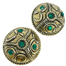 Load image into Gallery viewer, MOD DEP vintage gold tone emerald rhinestone designer clip on earrings

