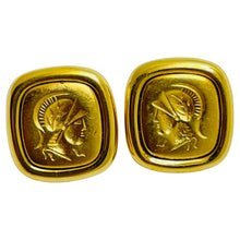 Load image into Gallery viewer, MONET signed gold Roman soldier designer pieeced earrings
