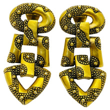 Load image into Gallery viewer, MONET signed gold etruscsn dangle designer clip on earrings

