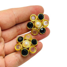 Load image into Gallery viewer, MONET signed gold glass designer clip on earrings
