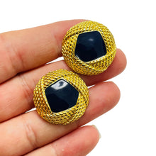 Load image into Gallery viewer, MONET signed gold tone enamel designer clip on earrings
