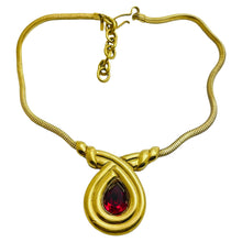 Load image into Gallery viewer, MONET signed gold tone ruby red glass chain designer necklace
