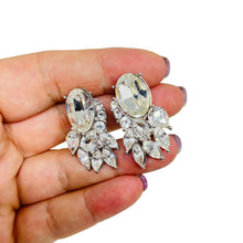 Load image into Gallery viewer, MONET signed silver tone vintage glass designer clip on earrings
