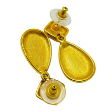 Load image into Gallery viewer, MONET signed vintage gold black lucite dangle designer runway earrings
