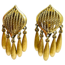 Load image into Gallery viewer, MONET signed vintage gold dangle designer clip on earrings
