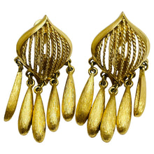 Load image into Gallery viewer, MONET signed vintage gold dangle designer clip on earrings
