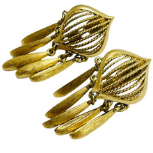 Load image into Gallery viewer, MONET signed vintage gold dangle designer clip on earrings
