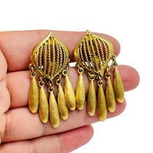 Load image into Gallery viewer, MONET signed vintage gold dangle designer clip on earrings
