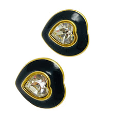 Load image into Gallery viewer, MONET signed vintage gold rhinestone enamel heart designer earrings
