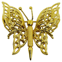 Load image into Gallery viewer, MONET signed vintage gold tone butterfly designer brooch

