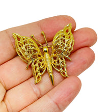 Load image into Gallery viewer, MONET signed vintage gold tone butterfly designer brooch
