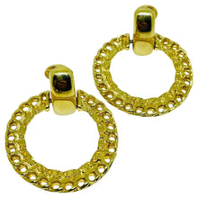 Load image into Gallery viewer, MONET signed vintage gold tone door knocker designer clip on earrings
