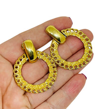 Load image into Gallery viewer, MONET signed vintage gold tone door knocker designer clip on earrings
